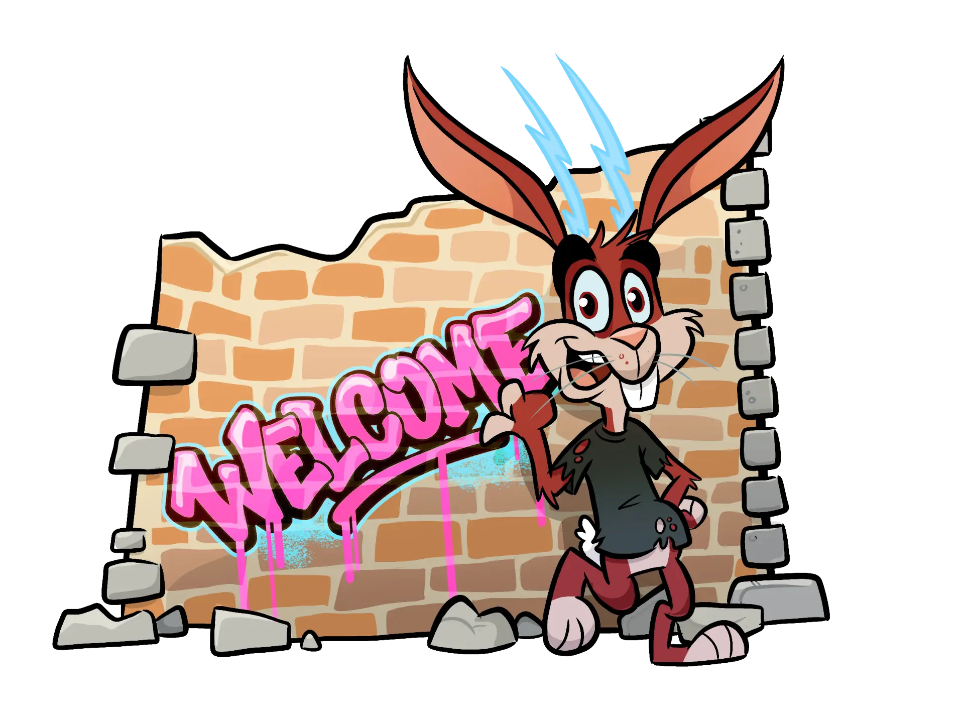 Revv the jackalope tagging a welcome wall